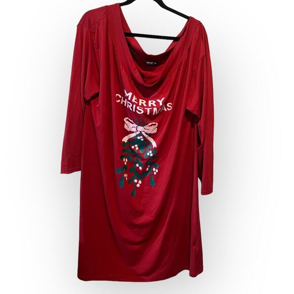 SHEIN Plus Off Shoulder Christmas Print Tee Dress sz 2X - Picture 2 of 10
